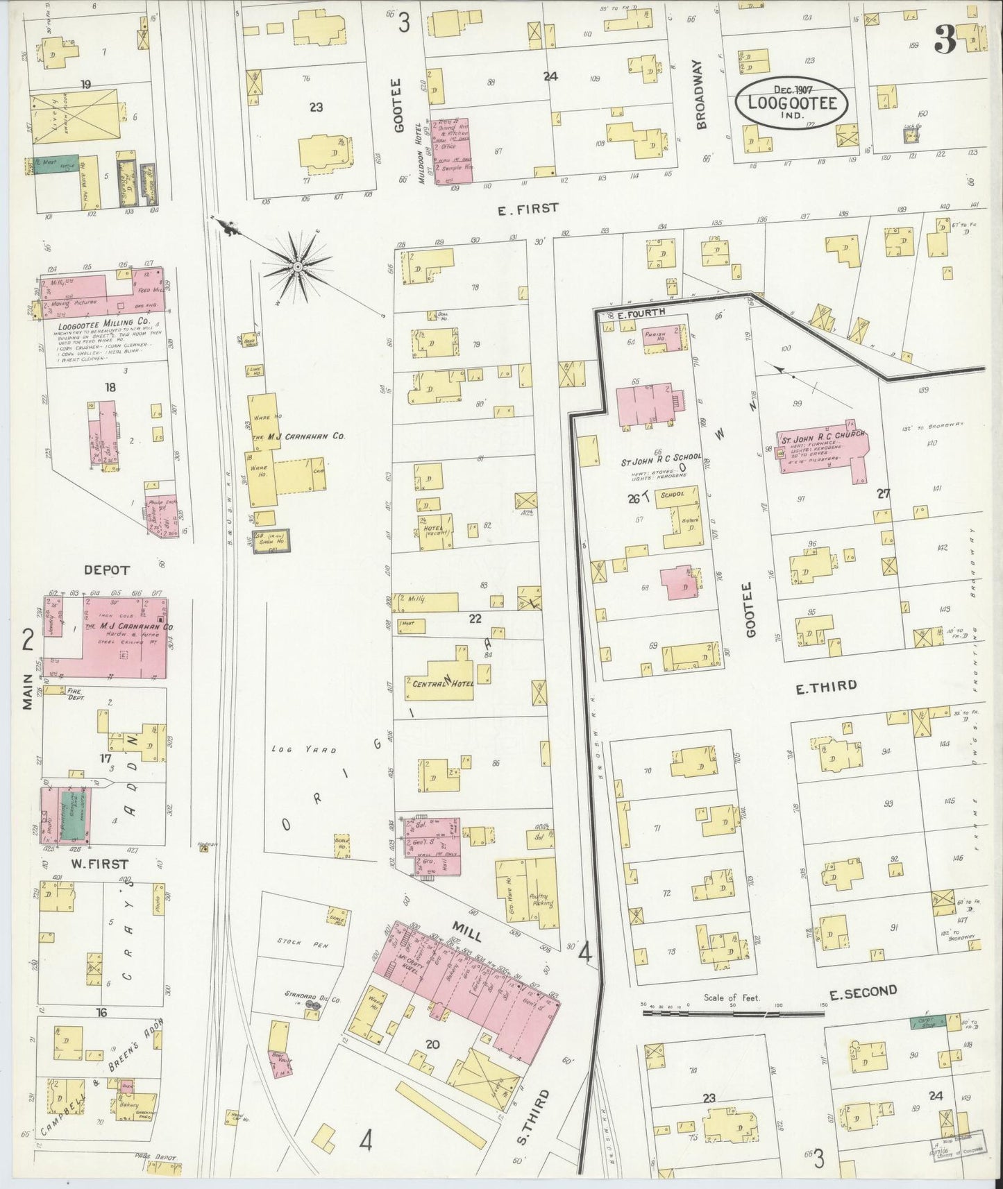 Sanborn Fire Insurance Map from Loogootee, Martin County, Indiana (1907), Sheet #0003 - Complete Map Set gallery image, historic Sanborn map, vintage wall art, Indiana Indiana