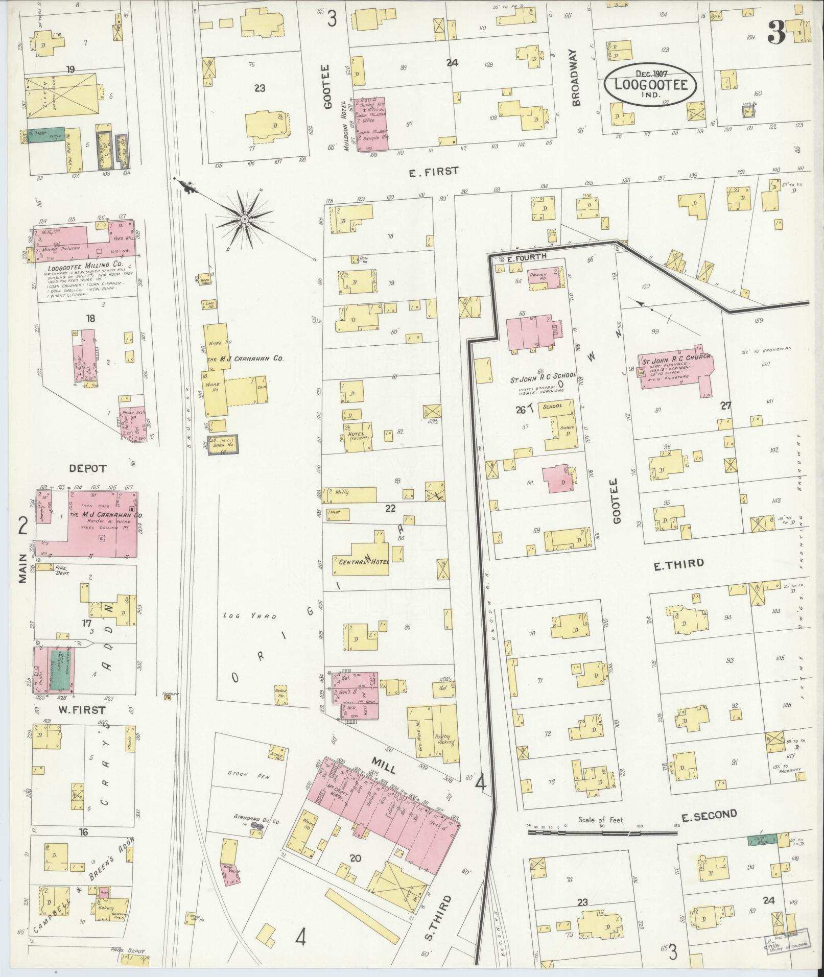 Sanborn Fire Insurance Map from Loogootee, Martin County, Indiana (1907), Sheet #0003 - Complete Map Set gallery image, historic Sanborn map, vintage wall art, Indiana Indiana
