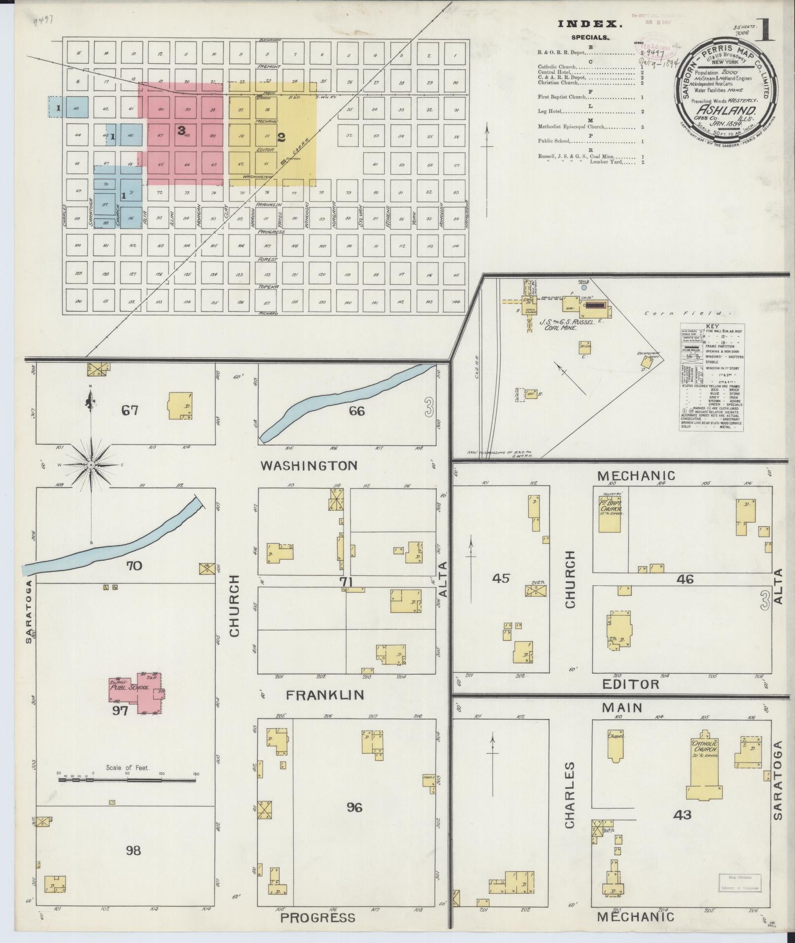 Sanborn Fire Insurance Map from Ashland, Cass County, Illinois (1894), Sheet #0001 - Complete Map Set gallery image, historic Sanborn map, vintage wall art, Illinois Illinois