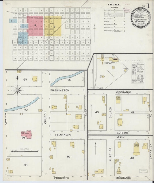 Sanborn Fire Insurance Map from Ashland, Cass County, Illinois (1894), Sheet #0001 - Complete Map Set gallery image, historic Sanborn map, vintage wall art, Illinois Illinois