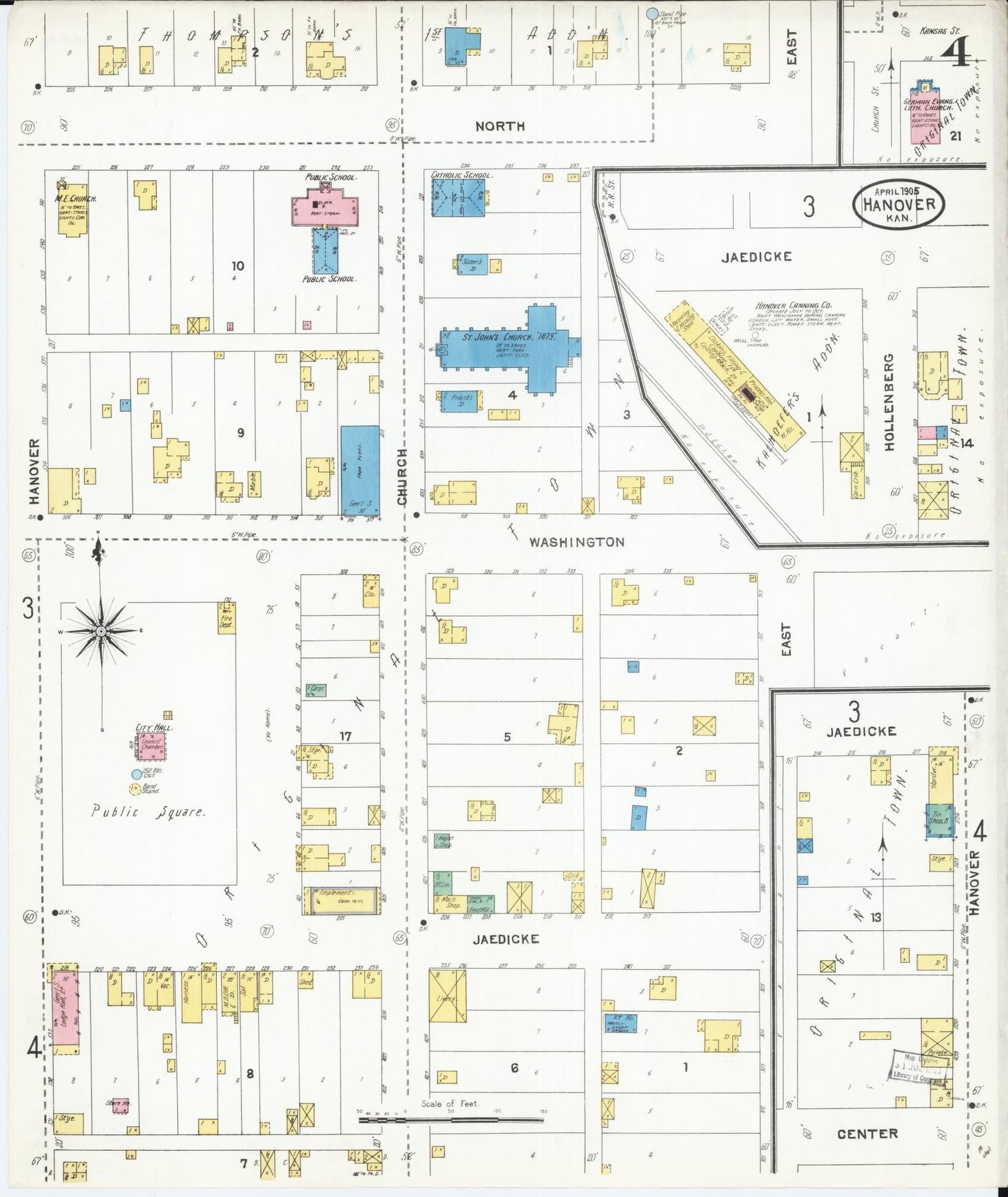 Sanborn Fire Insurance Map from Hanover, Washington County, Kansas (1905), Sheet #0004 - Complete Map Set gallery image, historic Sanborn map, vintage wall art, Kansas Kansas