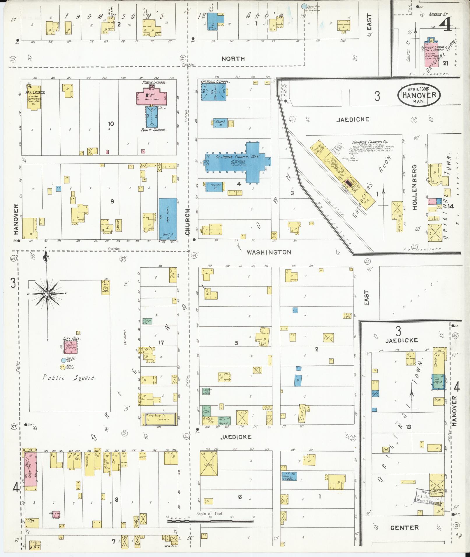 Sanborn Fire Insurance Map from Hanover, Washington County, Kansas (1905), Sheet #0004 - Complete Map Set gallery image, historic Sanborn map, vintage wall art, Kansas Kansas