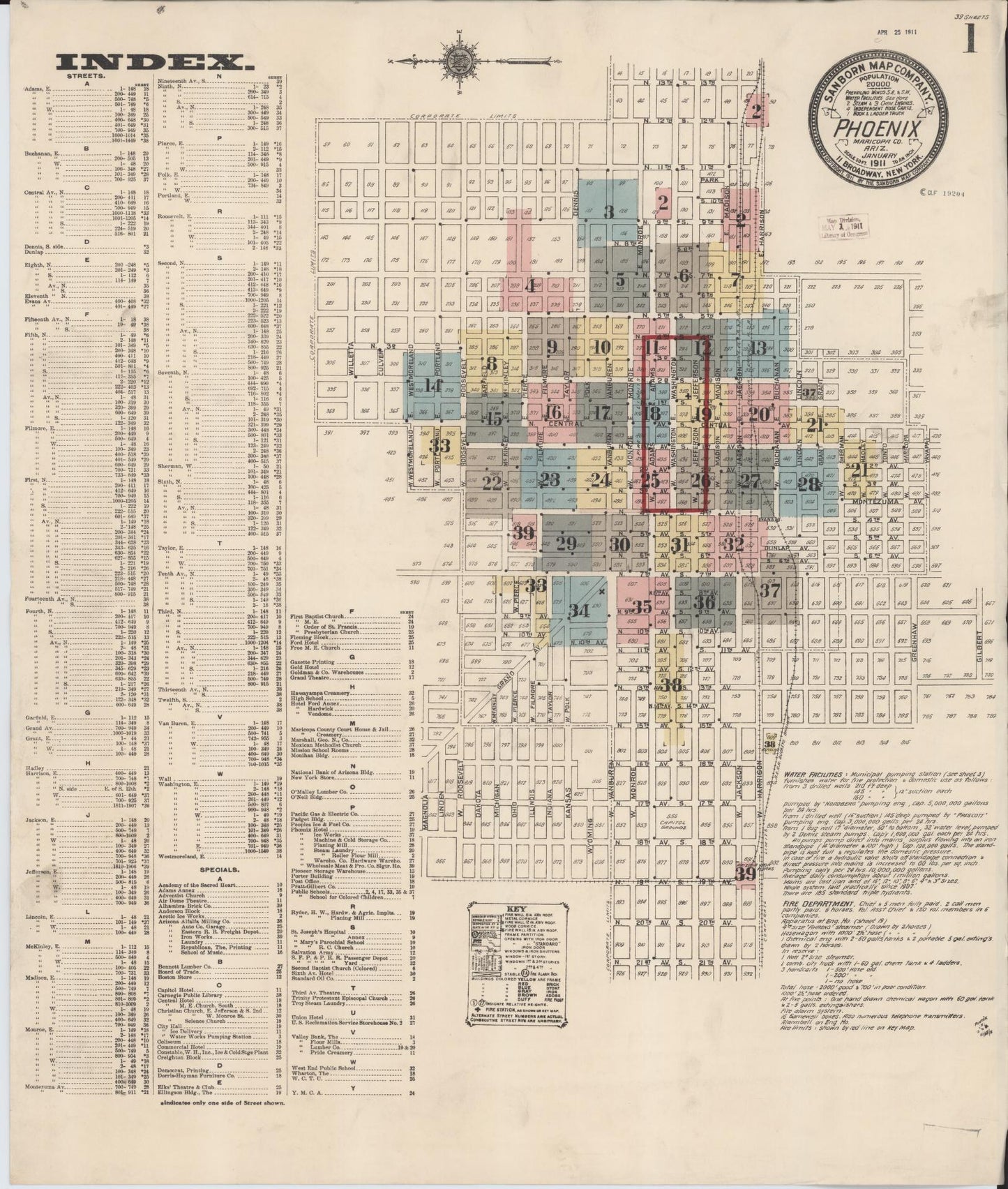Sanborn Fire Insurance Map from Phoenix, Maricopa County, Arizona (1911), Sheet #0001 - Complete Map Set gallery image, historic Sanborn map, vintage wall art, Arizona Arizona