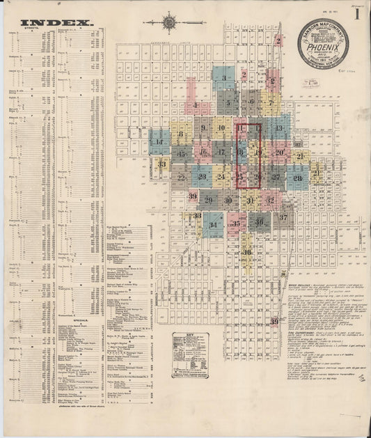 Sanborn Fire Insurance Map from Phoenix, Maricopa County, Arizona (1911), Sheet #0001 - Complete Map Set gallery image, historic Sanborn map, vintage wall art, Arizona Arizona