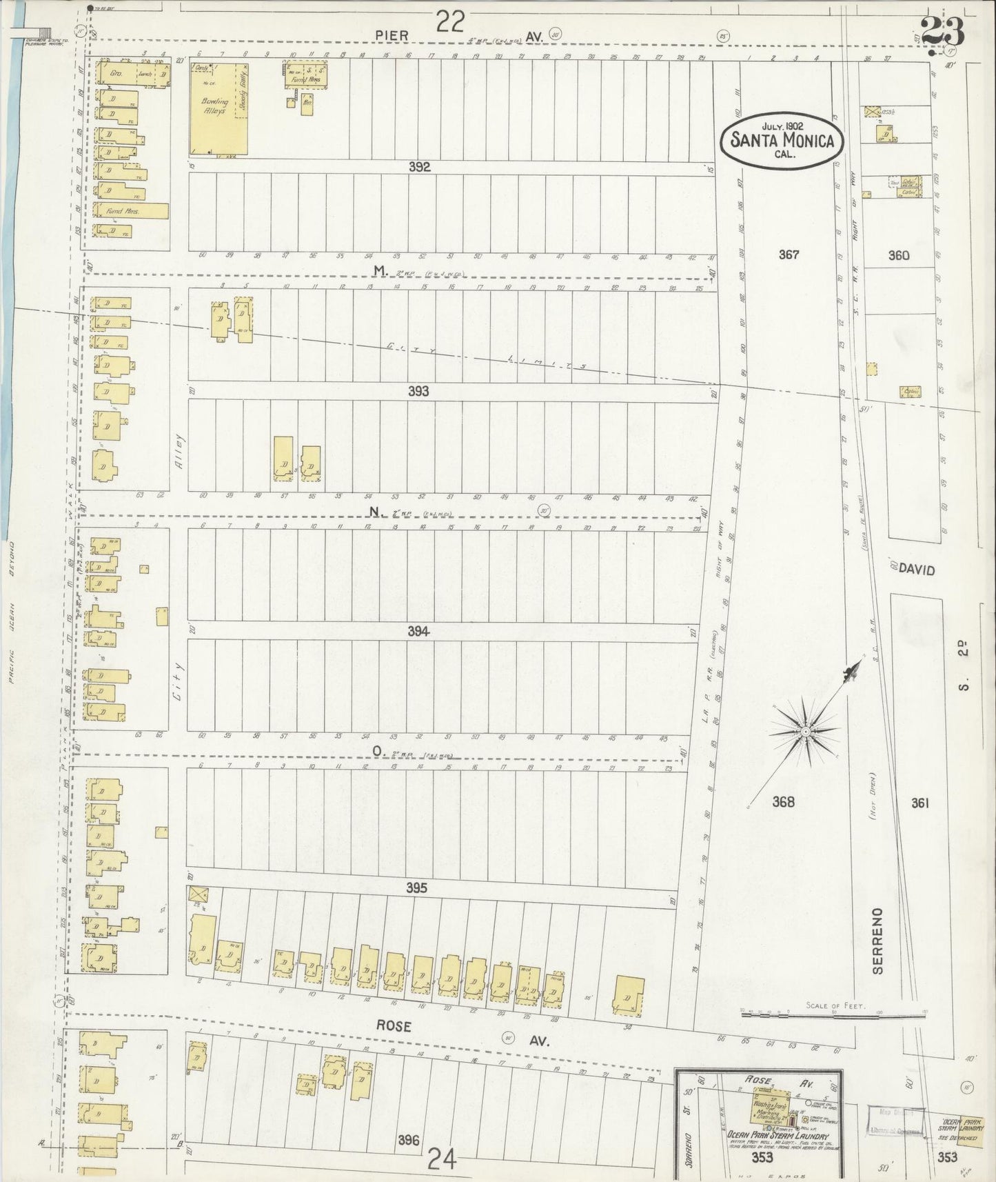 Sanborn Fire Insurance Map from Santa Monica, Los Angeles County, California (1902), Sheet #0023 - Complete Map Set gallery image, historic Sanborn map, vintage wall art, California California