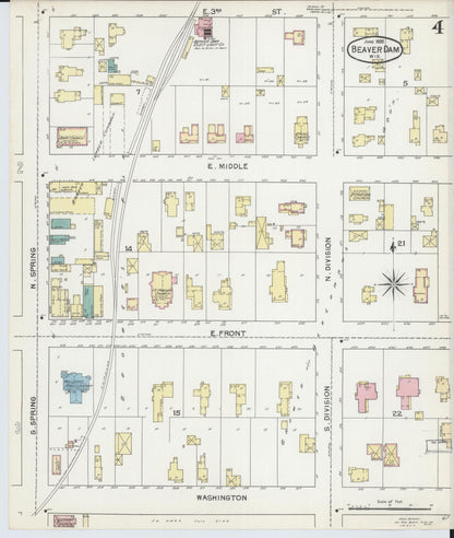 Sanborn Fire Insurance Map from Beaver Dam, Dodge County, Wisconsin (1892), Sheet #0004 - Complete Map Set gallery image, historic Sanborn map, vintage wall art, Wisconsin Wisconsin