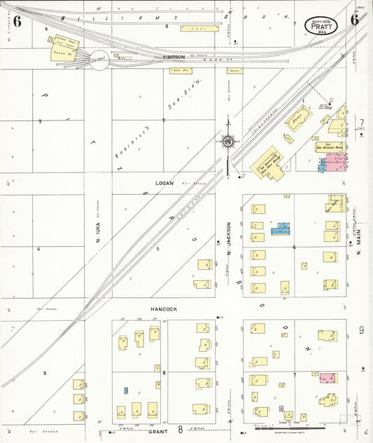 Sanborn Fire Insurance Map from Pratt, Pratt County, Kansas (1924), Sheet #0006 - Historic Sanborn Fire Insurance Map Print, vintage old map wall art, antique decor, genealogy gift, Kansas Kansas map