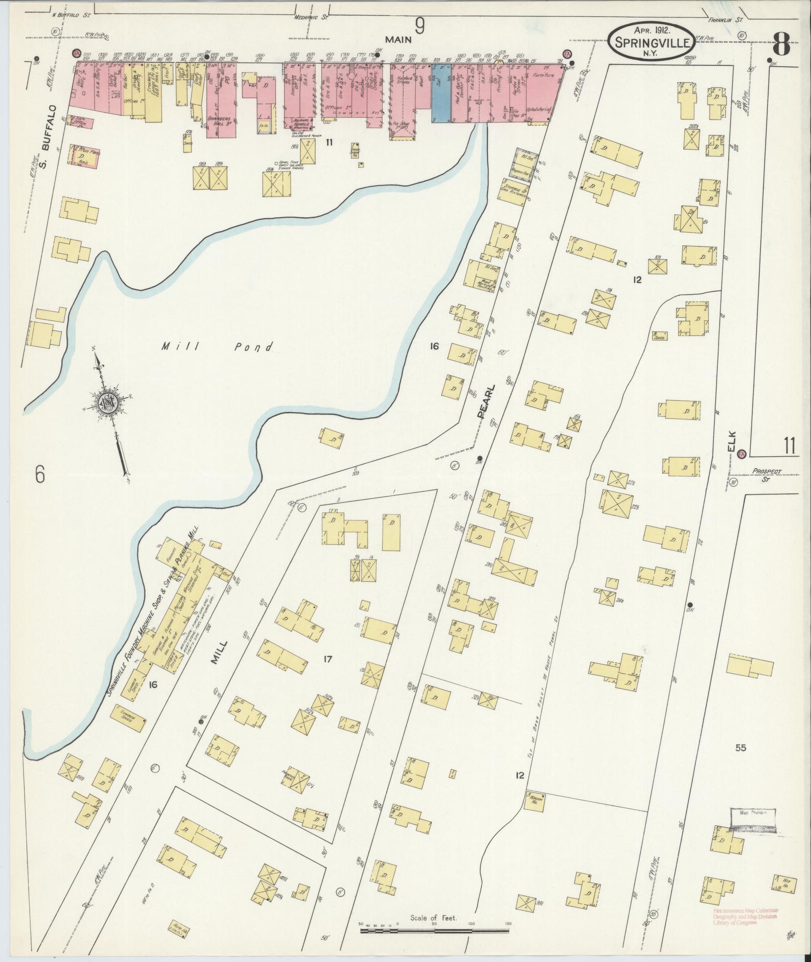Sanborn Fire Insurance Map from Springville, Erie County, New York (1912), Sheet #0008 - Complete Map Set gallery image, historic Sanborn map, vintage wall art, New York New York