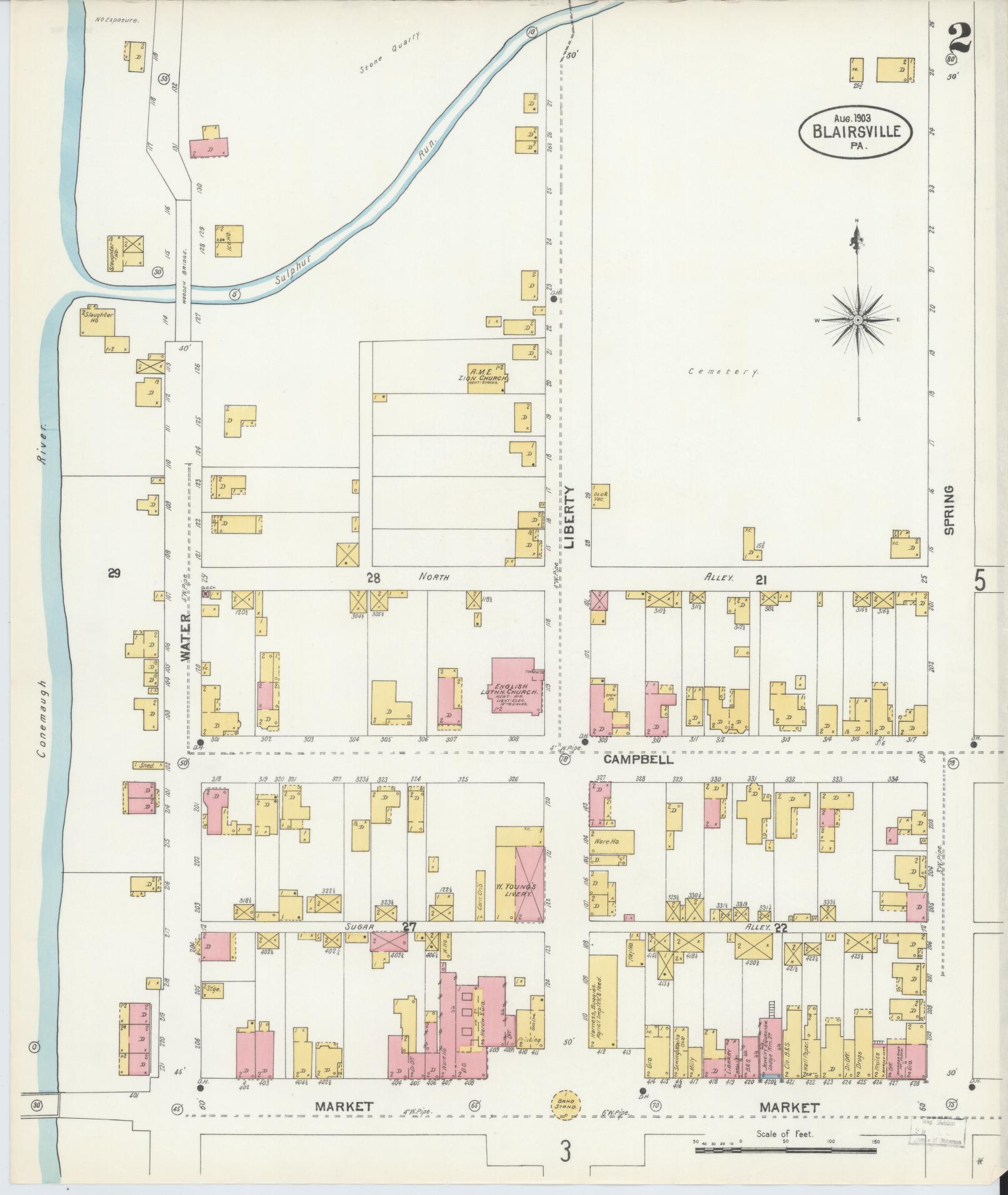 Sanborn Fire Insurance Map from Blairsville, Indiana County, Pennsylvania (1903), Sheet #0002 - Historic Sanborn Fire Insurance Map Print, vintage old map wall art, antique decor, genealogy gift, Pennsylvania Pennsylvania map