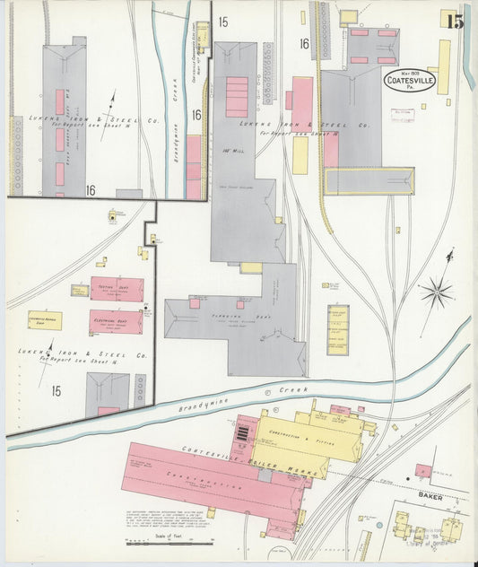 Sanborn Fire Insurance Map from Coatesville, Chester County, Pennsylvania (1909), Sheet #0015 - Historic Sanborn Fire Insurance Map Print, vintage old map wall art, antique decor, genealogy gift, Pennsylvania Pennsylvania map