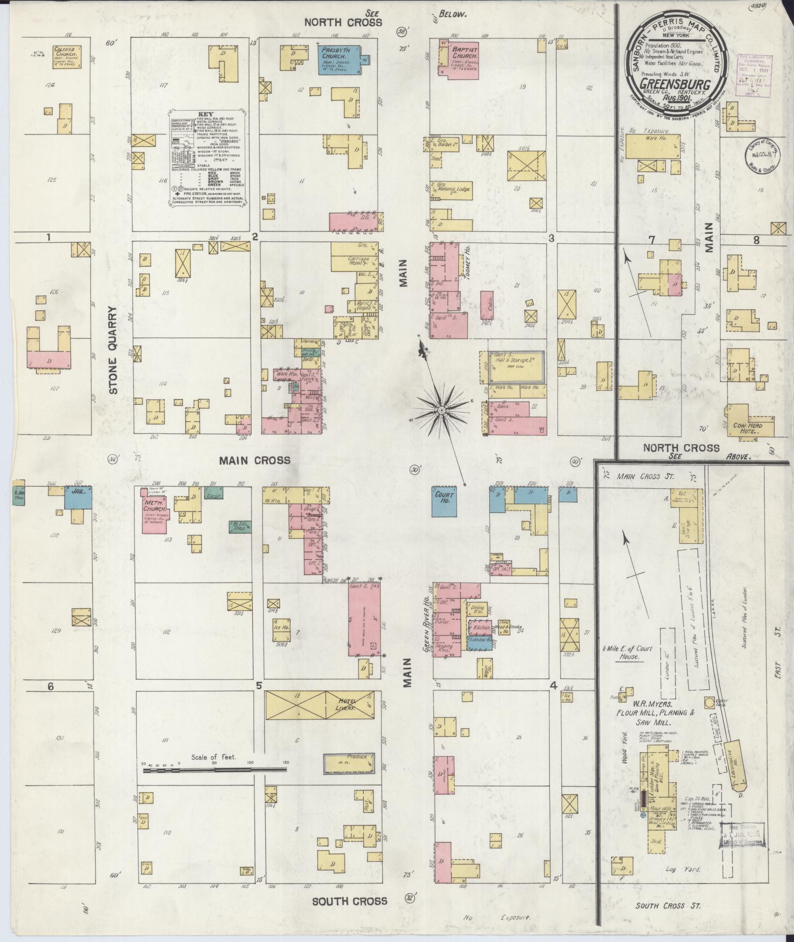 Sanborn Fire Insurance Map from Greensburg, Green County, Kentucky. (1901) – Historic Sanborn Fire Insurance Map Print