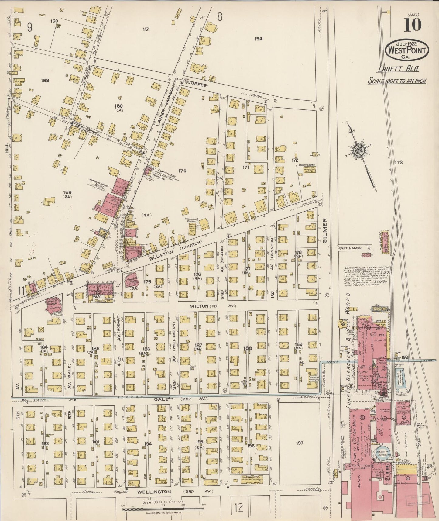 Sanborn Fire Insurance Map from West Point, Troup County, Georgia (1922), Sheet #0010 - Complete Map Set gallery image, historic Sanborn map, vintage wall art, Georgia Georgia