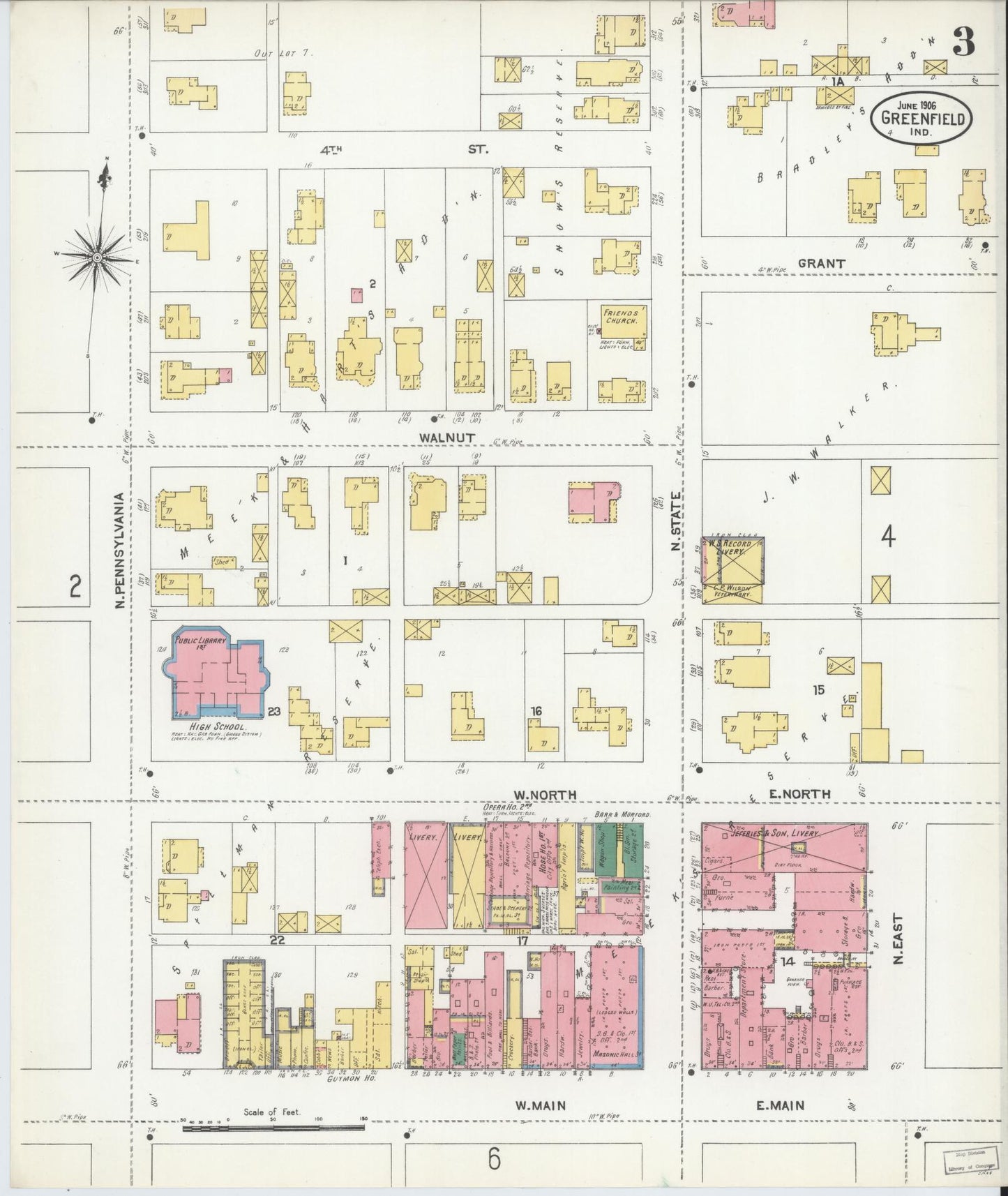 Sanborn Fire Insurance Map from Greenfield, Hancock County, Indiana (1906), Sheet #0003 - Complete Map Set gallery image, historic Sanborn map, vintage wall art, Indiana Indiana