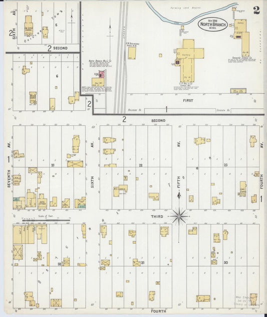 Sanborn Fire Insurance Map from North Branch, Chisago County, Minnesota (1899), Sheet #0002 - Historic Sanborn Fire Insurance Map Print, vintage old map wall art, antique decor, genealogy gift, Minnesota Minnesota map
