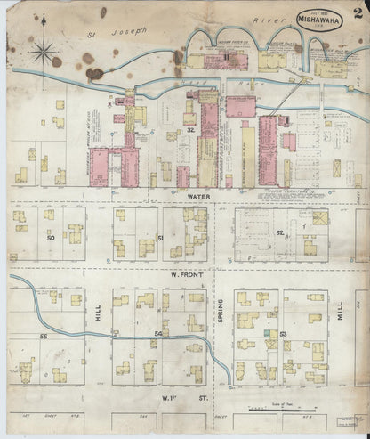 Sanborn Fire Insurance Map from Mishawaka, Saint Joseph County, Indiana (1891), Sheet #0002 - Historic Sanborn Fire Insurance Map Print, vintage old map wall art, antique decor, genealogy gift, Indiana Indiana map