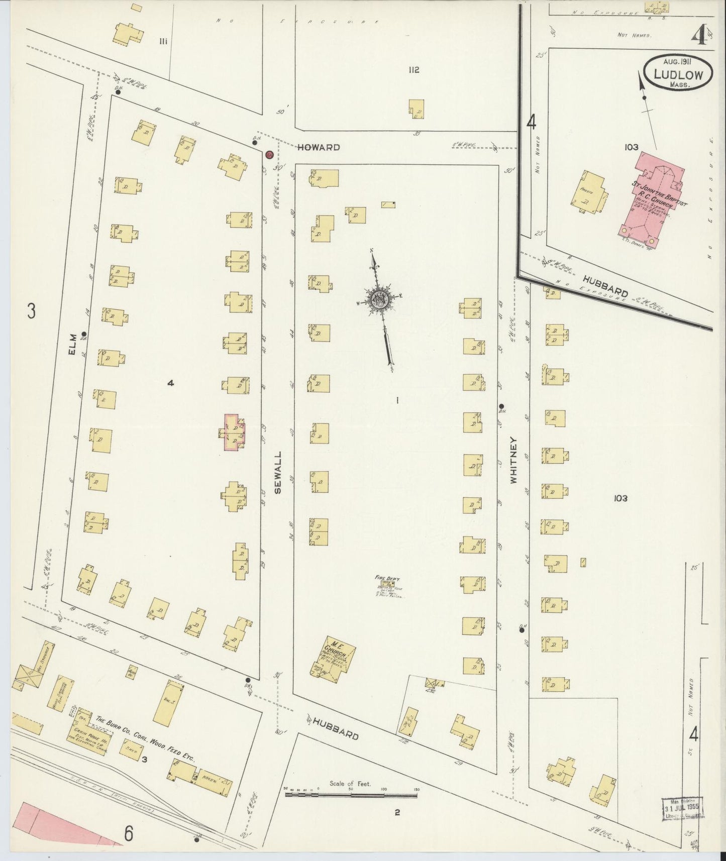 Sanborn Fire Insurance Map from Ludlow, Hampden County, Massachusetts (1911), Sheet #0004 - Historic Sanborn Fire Insurance Map Print, vintage old map wall art, antique decor, genealogy gift, Massachusetts Massachusetts map