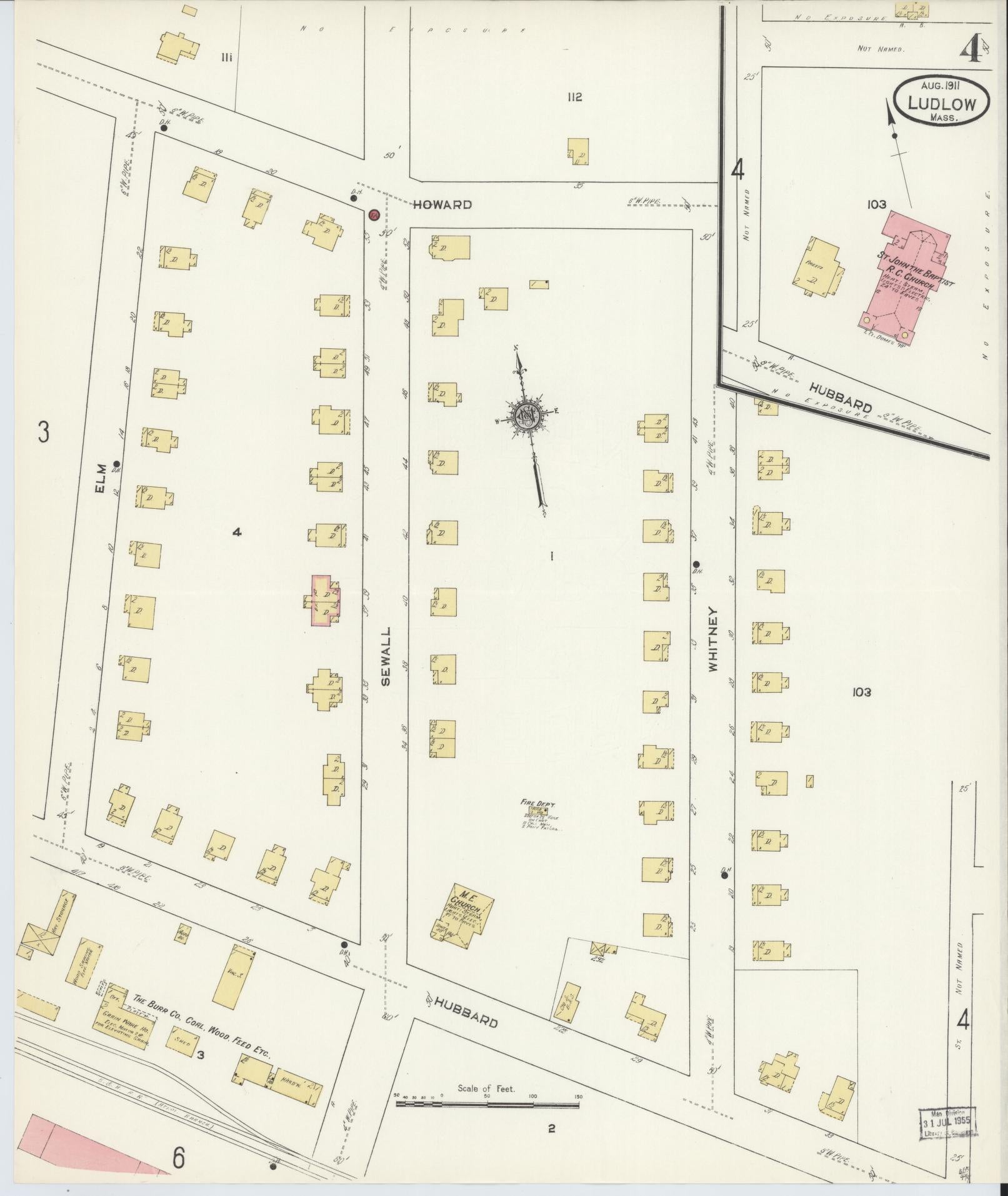 Sanborn Fire Insurance Map from Ludlow, Hampden County, Massachusetts (1911), Sheet #0004 - Historic Sanborn Fire Insurance Map Print, vintage old map wall art, antique decor, genealogy gift, Massachusetts Massachusetts map