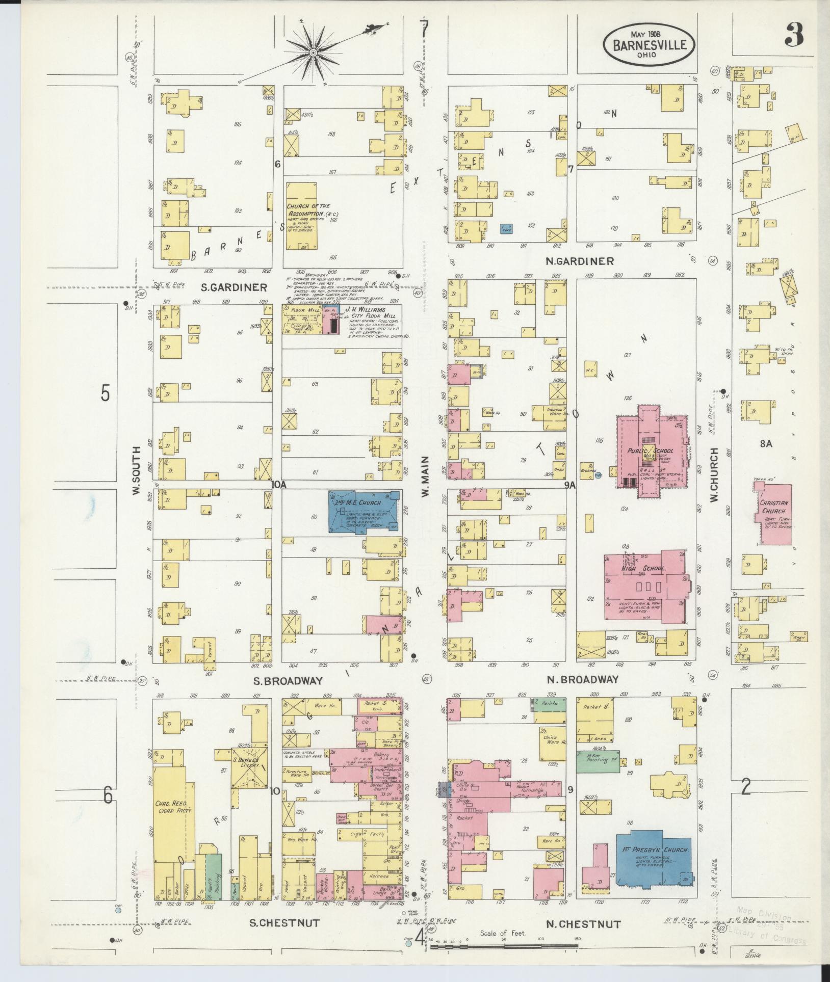 Sanborn Fire Insurance Map from Barnesville, Belmont County, Ohio (1908), Sheet #0003 - Historic Sanborn Fire Insurance Map Print, vintage old map wall art, antique decor, genealogy gift, Ohio Ohio map