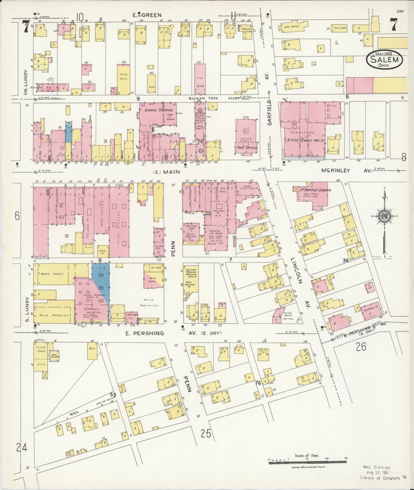 Sanborn Fire Insurance Map from Salem, Columbiana County, Ohio (1926), Sheet #0007 - Complete Map Set gallery image, historic Sanborn map, vintage wall art, Ohio Ohio