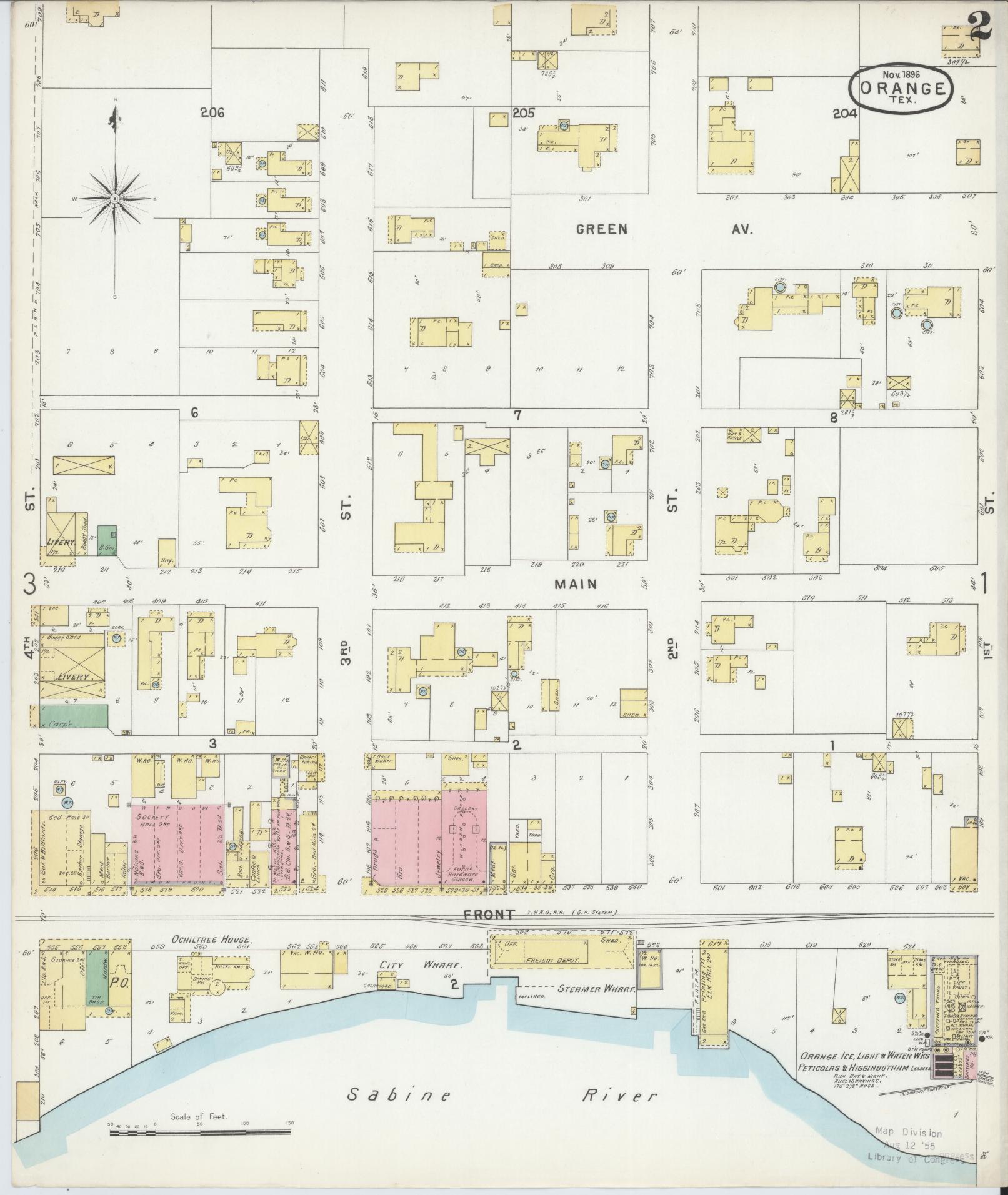 Sanborn Fire Insurance Map from Orange, Orange County, Texas (1896), Sheet #0002 - Complete Map Set gallery image, historic Sanborn map, vintage wall art, Texas Texas