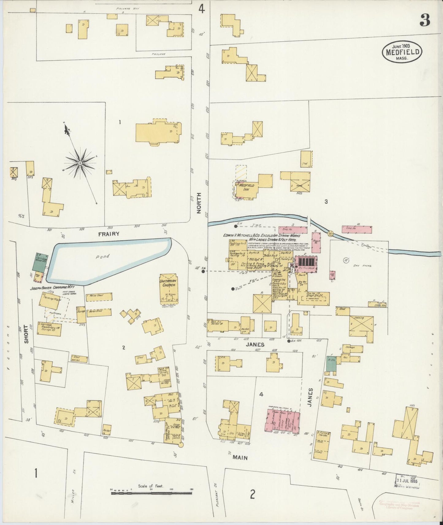 Sanborn Fire Insurance Map from Medfield, Norfolk County, Massachusetts (1903), Sheet #0003 - Complete Map Set gallery image, historic Sanborn map, vintage wall art, Massachusetts Massachusetts