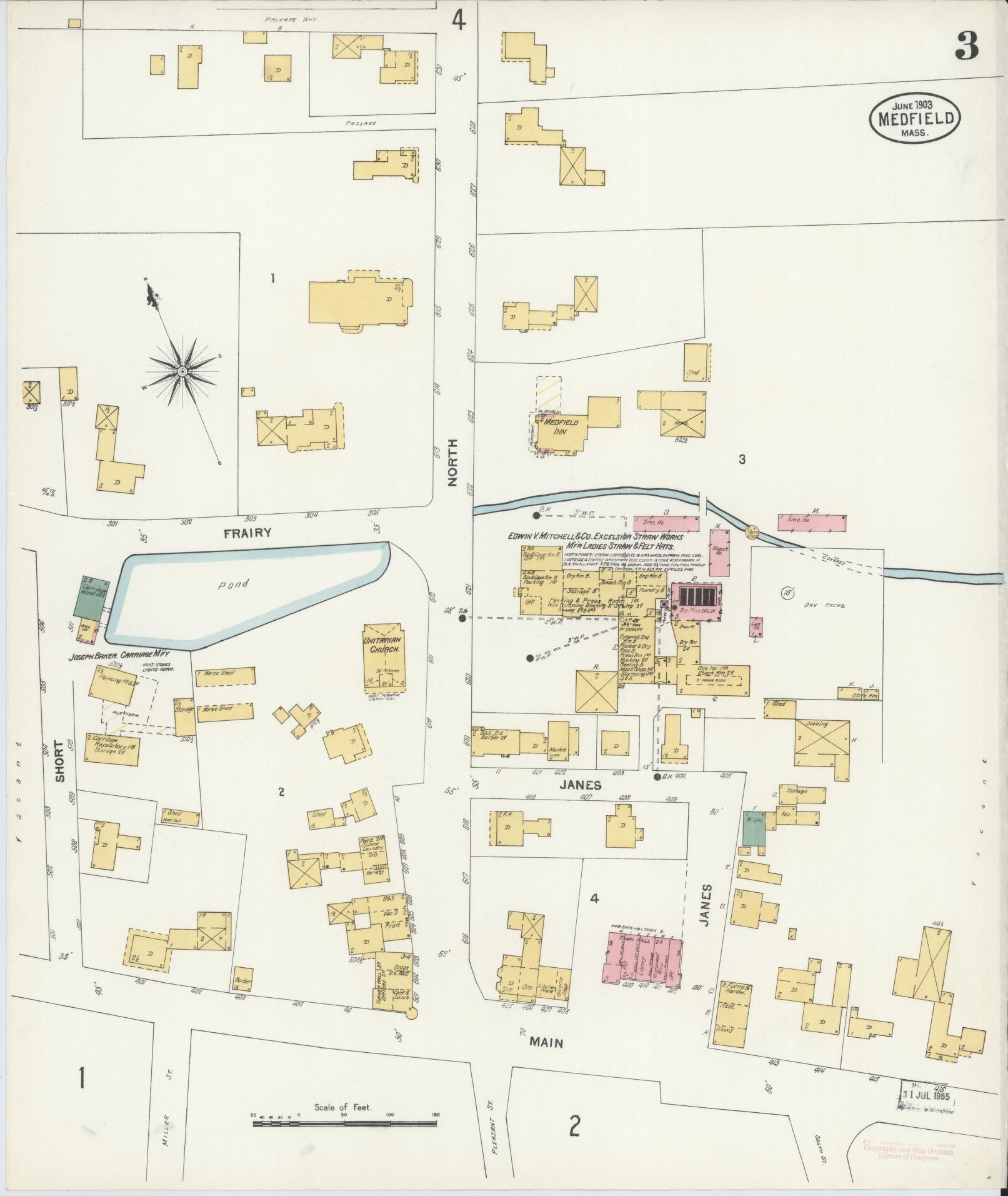 Sanborn Fire Insurance Map from Medfield, Norfolk County, Massachusetts (1903), Sheet #0003 - Complete Map Set gallery image, historic Sanborn map, vintage wall art, Massachusetts Massachusetts