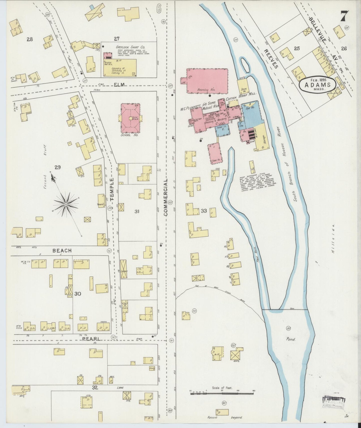 Sanborn Fire Insurance Map from Adams, Berkshire County, Massachusetts (1895), Sheet #0007 - Historic Sanborn Fire Insurance Map Print, vintage old map wall art, antique decor, genealogy gift, Massachusetts Massachusetts map