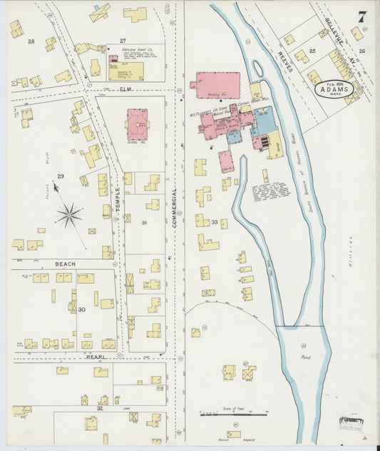 Sanborn Fire Insurance Map from Adams, Berkshire County, Massachusetts (1895), Sheet #0007 - Historic Sanborn Fire Insurance Map Print, vintage old map wall art, antique decor, genealogy gift, Massachusetts Massachusetts map