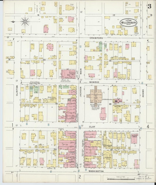 Sanborn Fire Insurance Map from Millersburg, Holmes County, Ohio (1898), Sheet #0003 - Historic Sanborn Fire Insurance Map Print, vintage old map wall art, antique decor, genealogy gift, Ohio Ohio map