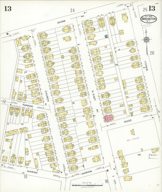 Sanborn Fire Insurance Map from Bridgeton, Cumberland County, New Jersey (1923), Sheet #0013 - Historic Sanborn Fire Insurance Map Print, vintage old map wall art, antique decor, genealogy gift, New Jersey New Jersey map
