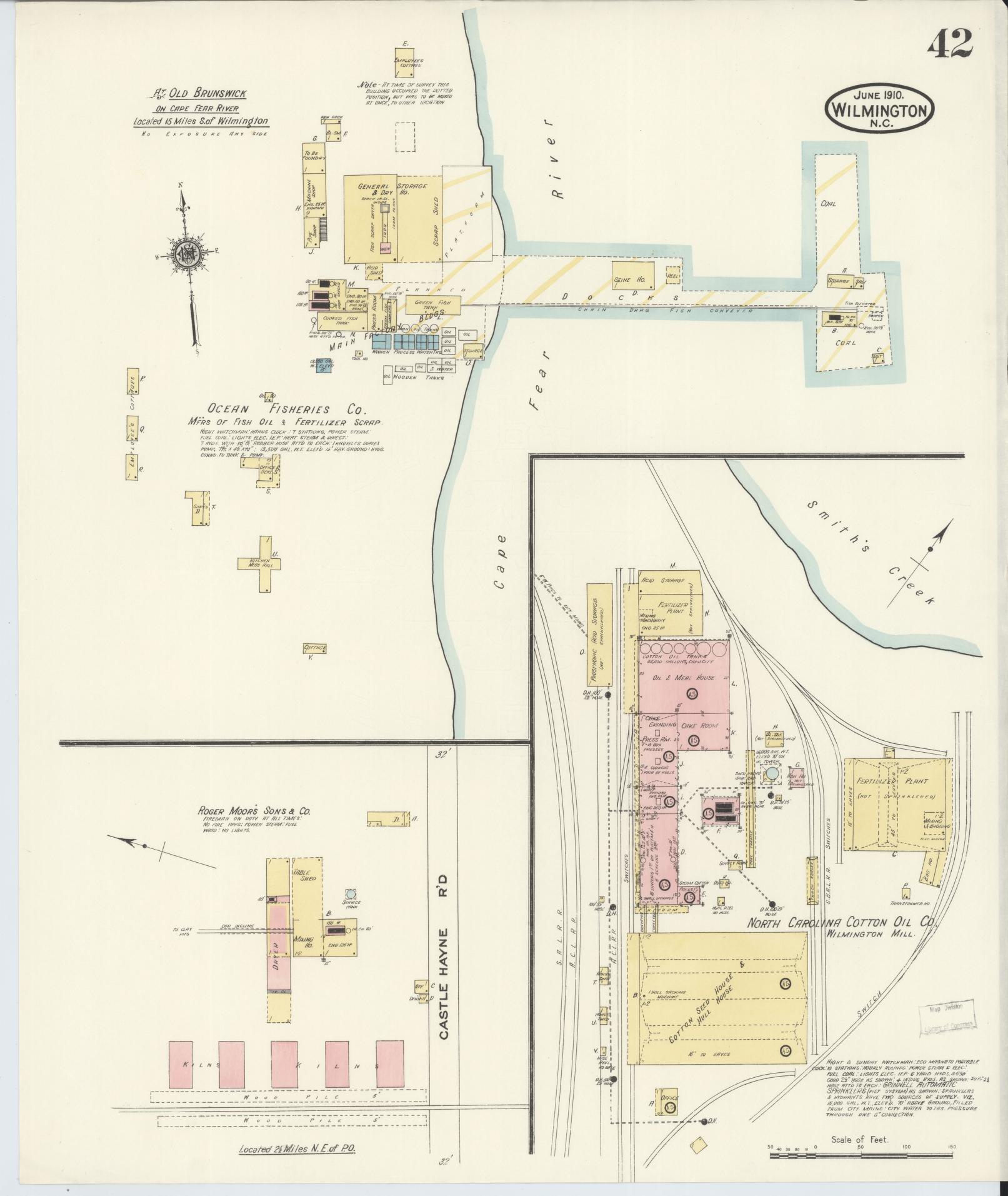 Sanborn Fire Insurance Map from Wilmington, New Hanover County, North Carolina (1910), Sheet #0042 - Historic Sanborn Fire Insurance Map Print, vintage old map wall art, antique decor, genealogy gift, North Carolina North Carolina map