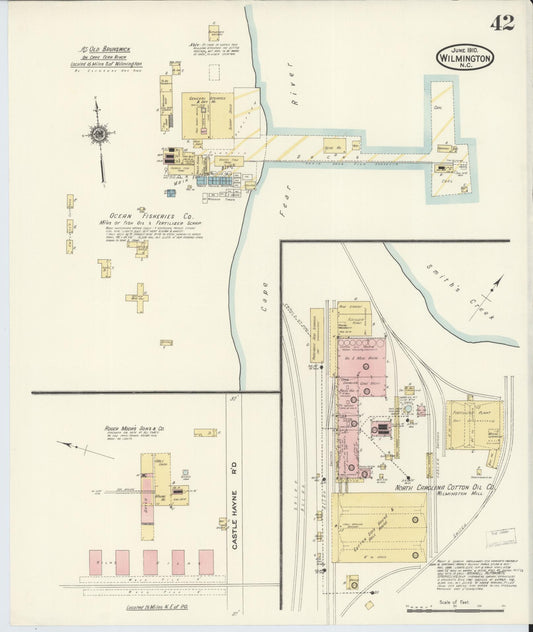 Sanborn Fire Insurance Map from Wilmington, New Hanover County, North Carolina (1910), Sheet #0042 - Historic Sanborn Fire Insurance Map Print, vintage old map wall art, antique decor, genealogy gift, North Carolina North Carolina map