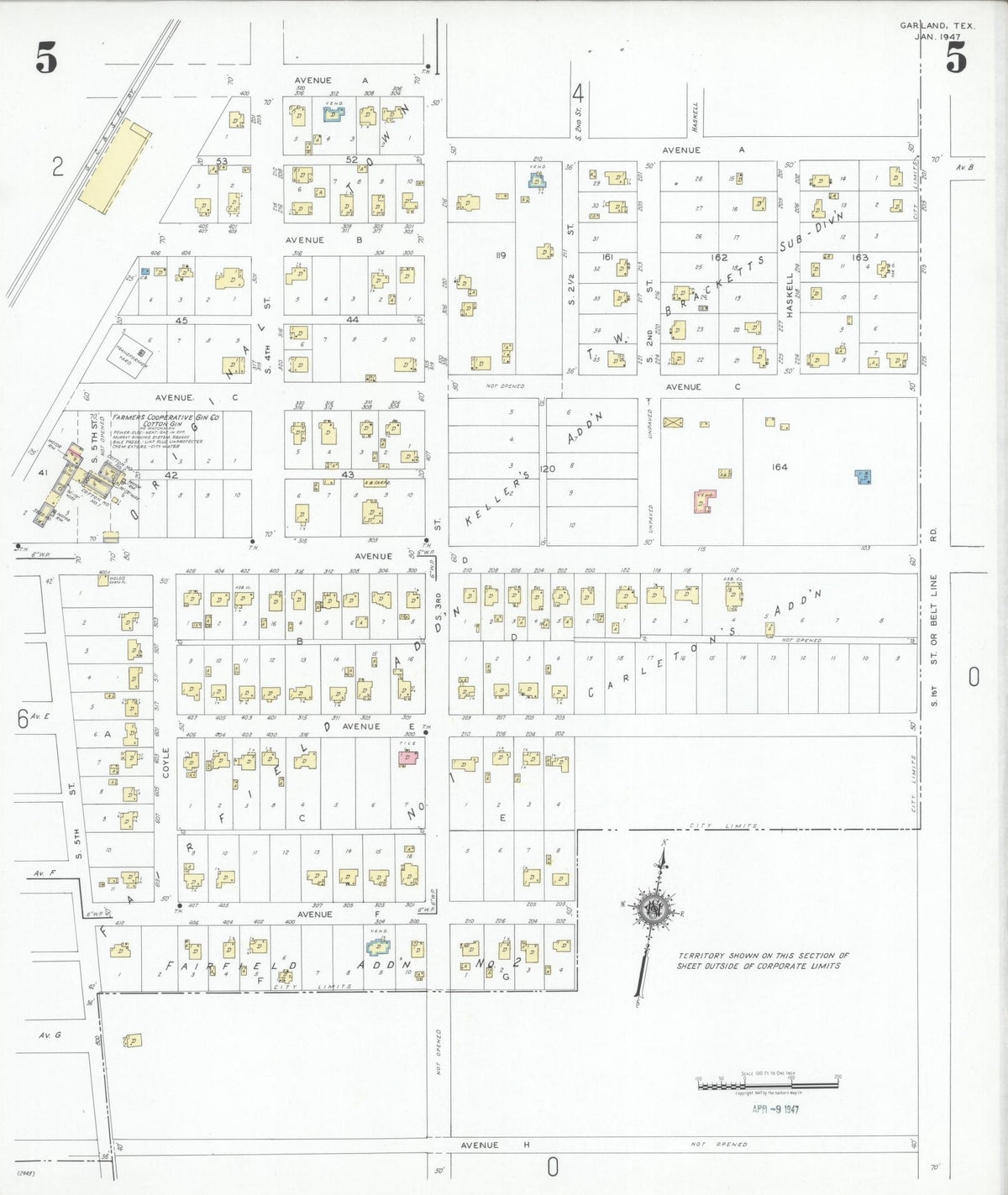 Sanborn Fire Insurance Map from Garland, Dallas County, Texas (1947), Sheet #0005 - Complete Map Set gallery image, historic Sanborn map, vintage wall art, Texas Texas
