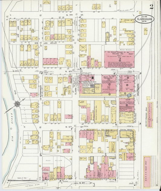 Sanborn Fire Insurance Map from Clarksburg, Harrison County, West Virginia (1911), Sheet #0002 - Historic Sanborn Fire Insurance Map Print, vintage old map wall art, antique decor, genealogy gift, West Virginia West Virginia map