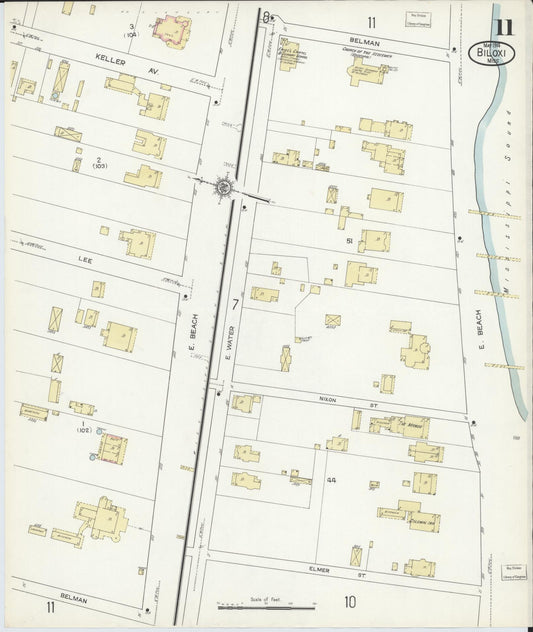 Sanborn Fire Insurance Map from Biloxi, Harrison County, Mississippi (1914), Sheet #0011 - Historic Sanborn Fire Insurance Map Print, vintage old map wall art, antique decor, genealogy gift, Mississippi Mississippi map