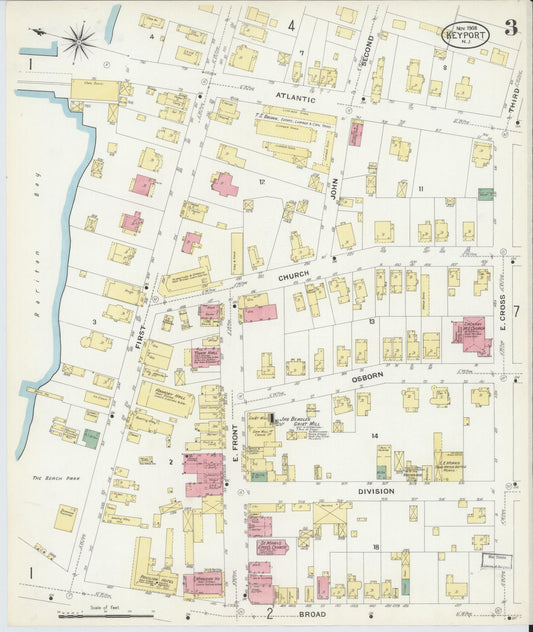 Sanborn Fire Insurance Map from Keyport, Monmouth County, New Jersey (1908), Sheet #0003 - Historic Sanborn Fire Insurance Map Print, vintage old map wall art, antique decor, genealogy gift, New Jersey New Jersey map