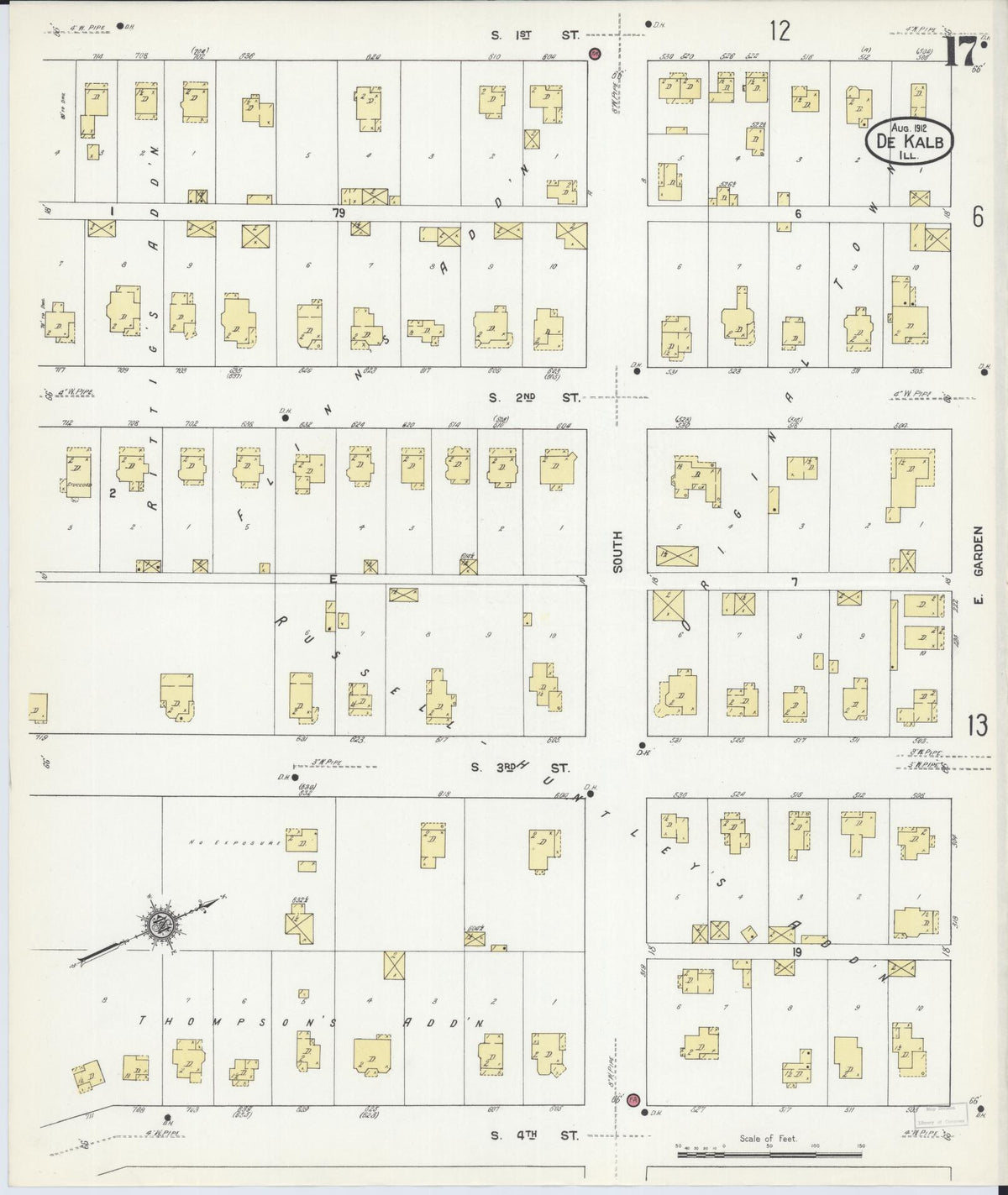 Sanborn Fire Insurance Map from De Kalb, De Kalb County, Illinois (1912), Sheet #0017 - Complete Map Set gallery image, historic Sanborn map, vintage wall art, Illinois Illinois