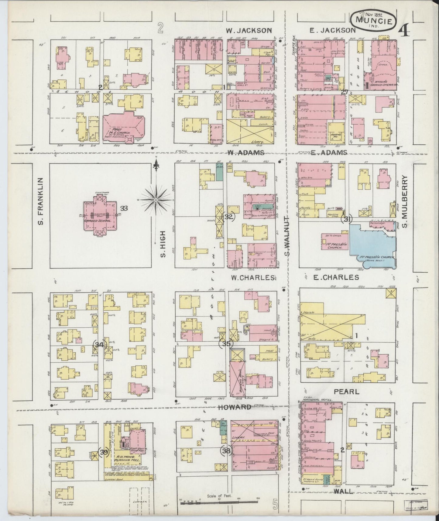 Sanborn Fire Insurance Map from Muncie, Delaware County, Indiana (1892), Sheet #0004 - Complete Map Set gallery image, historic Sanborn map, vintage wall art, Muncie Delaware