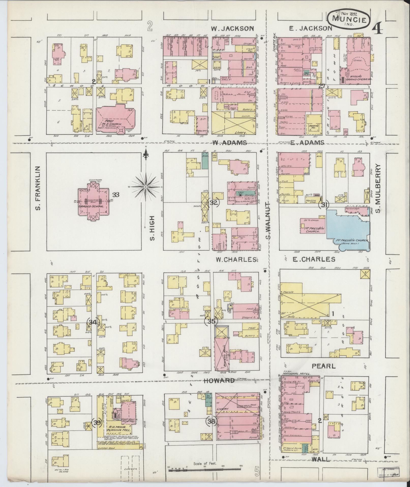 Sanborn Fire Insurance Map from Muncie, Delaware County, Indiana (1892), Sheet #0004 - Complete Map Set gallery image, historic Sanborn map, vintage wall art, Muncie Delaware
