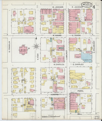 Sanborn Fire Insurance Map from Muncie, Delaware County, Indiana (1892), Sheet #0004 - Complete Map Set gallery image, historic Sanborn map, vintage wall art, Muncie Delaware
