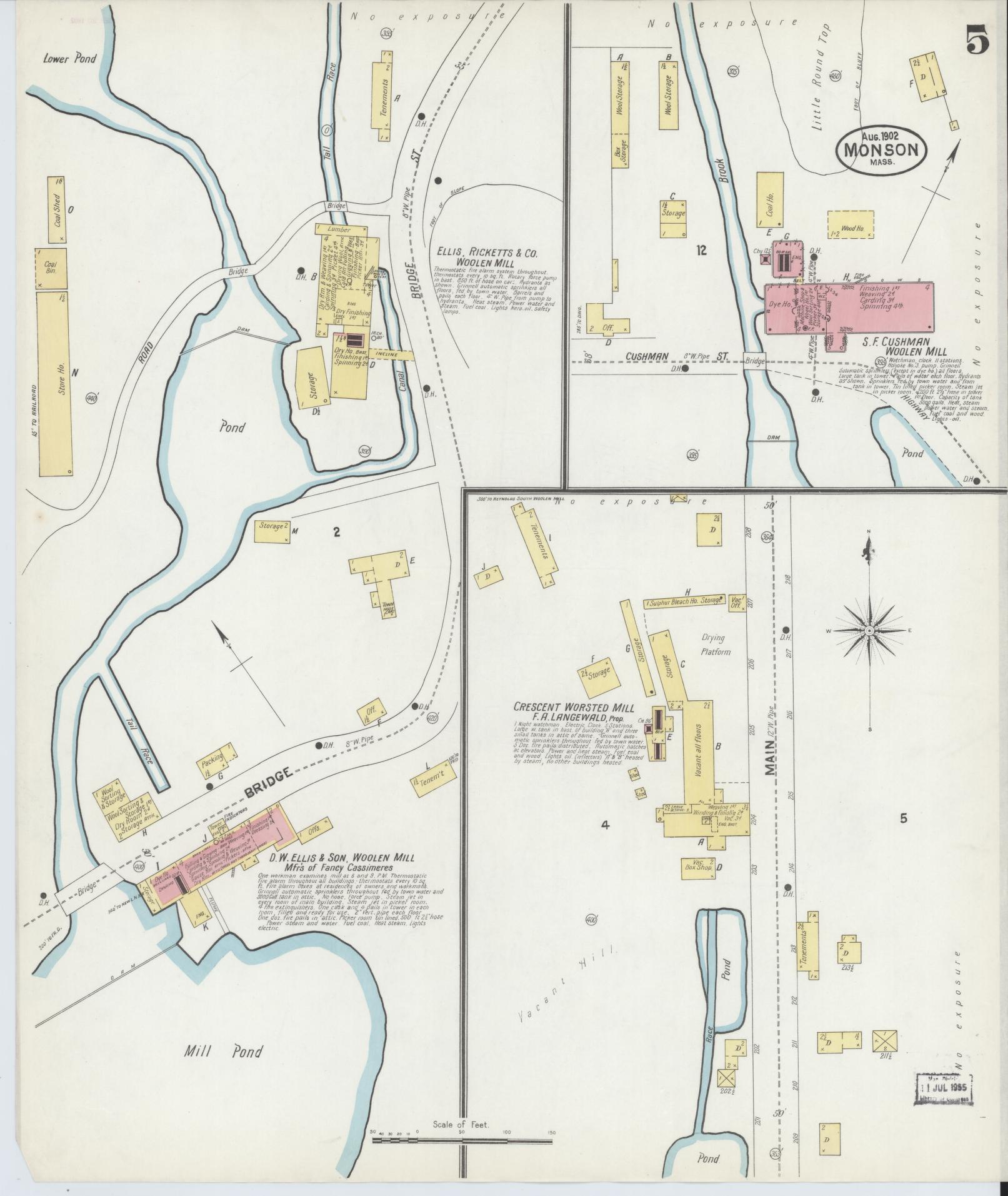 Sanborn Fire Insurance Map from Monson, Hampden County, Massachusetts (1902), Sheet #0005 - Historic Sanborn Fire Insurance Map Print, vintage old map wall art, antique decor, genealogy gift, Massachusetts Massachusetts map