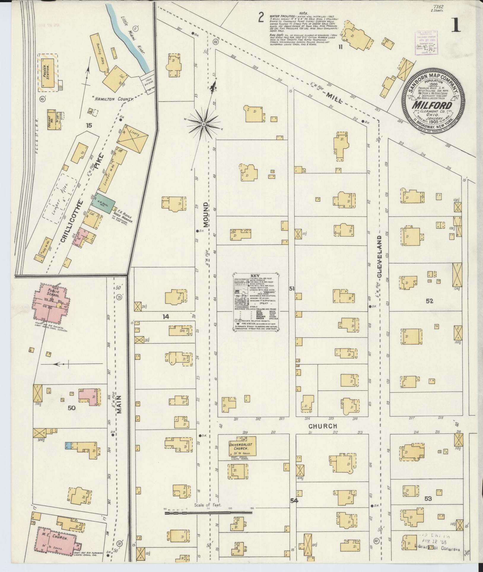 Sanborn Fire Insurance Map from Milford, Clermont And Hamilton County, Ohio (1905), Sheet #0001 - Historic Sanborn Fire Insurance Map Print, vintage old map wall art, antique decor, genealogy gift, Ohio Ohio map