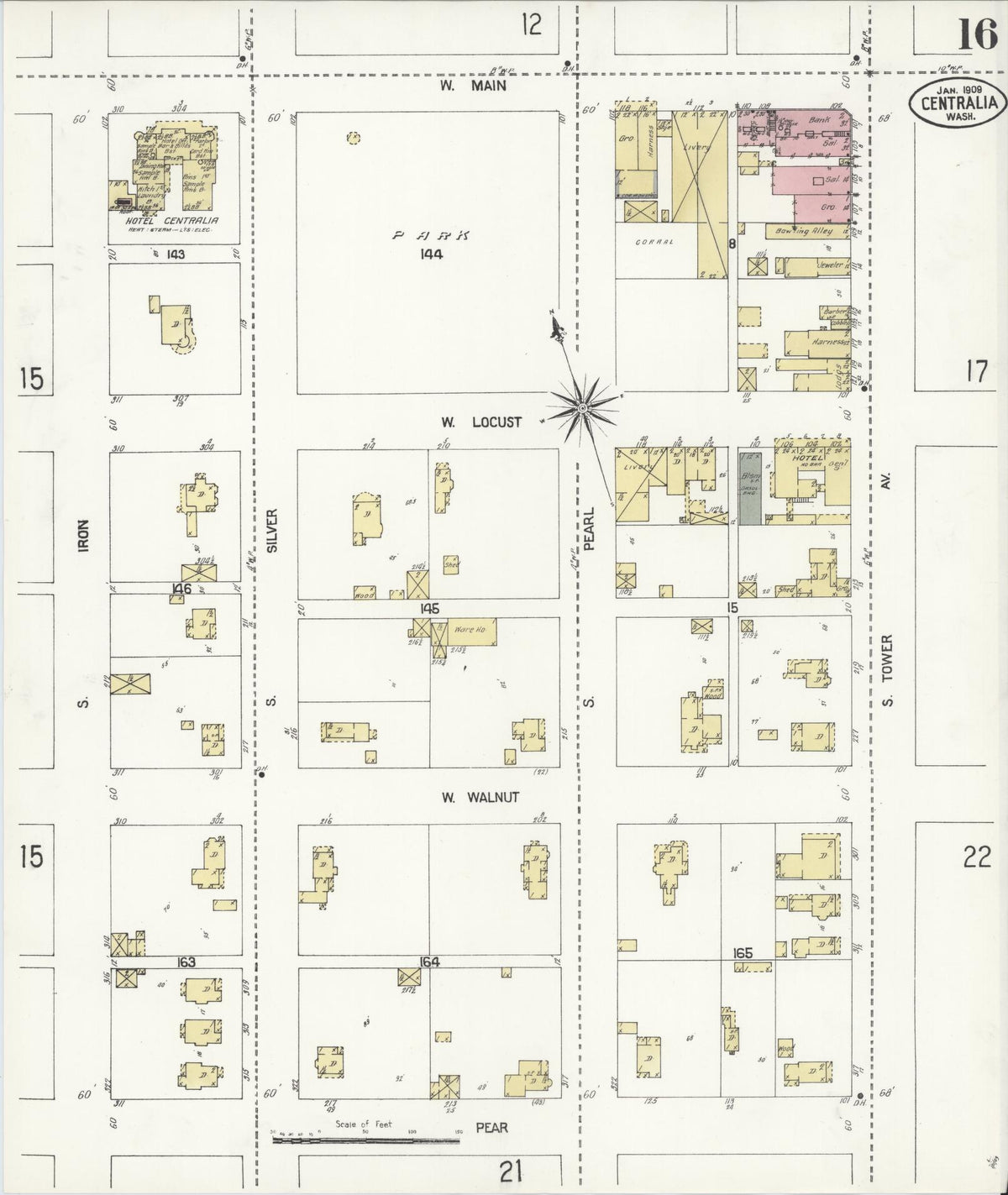 Sanborn Fire Insurance Map from Centralia, Lewis County, Washington (1909), Sheet #0016 - Historic Sanborn Fire Insurance Map Print, vintage old map wall art, antique decor, genealogy gift, Washington Washington map
