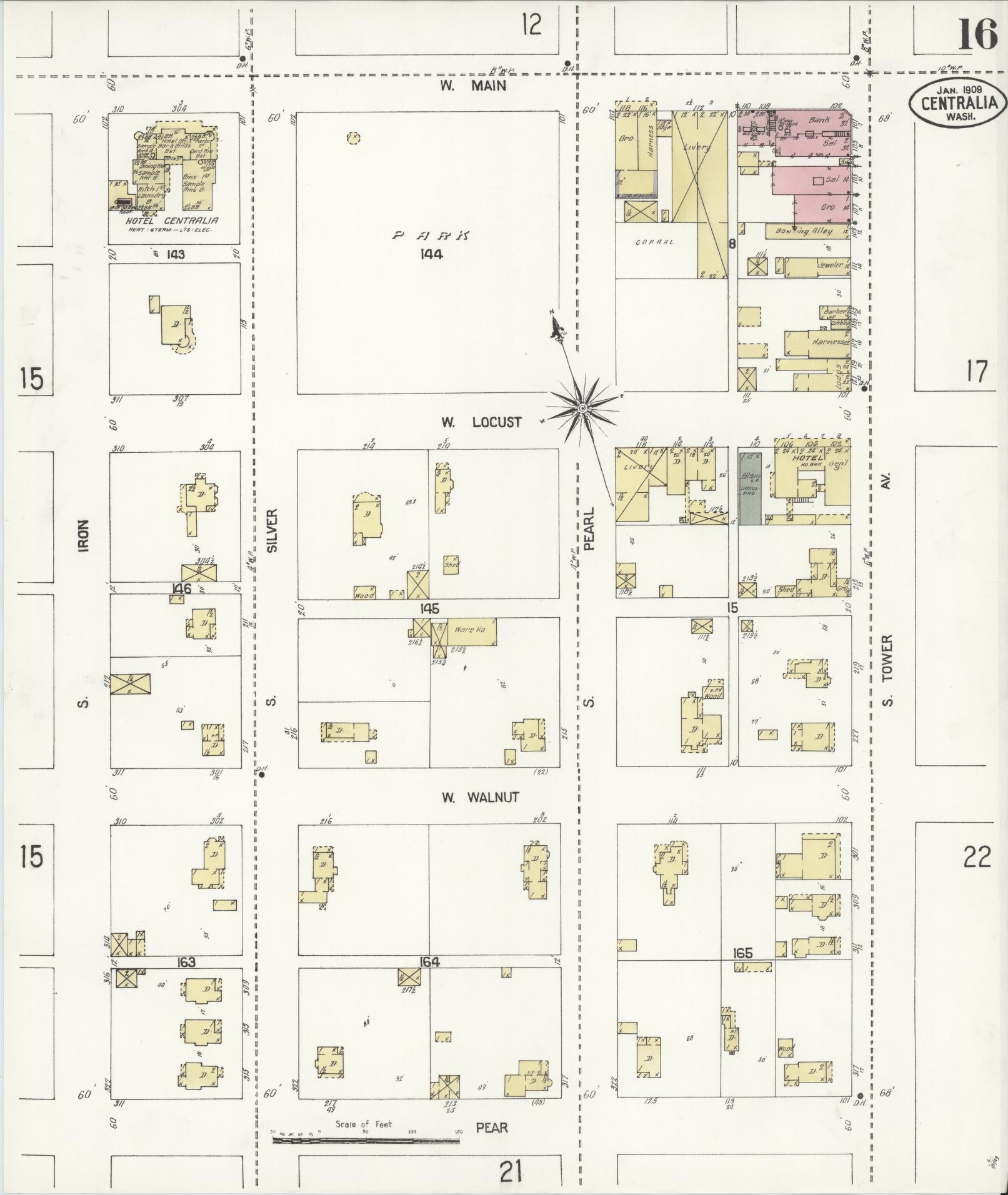 Sanborn Fire Insurance Map from Centralia, Lewis County, Washington (1909), Sheet #0016 - Historic Sanborn Fire Insurance Map Print, vintage old map wall art, antique decor, genealogy gift, Washington Washington map