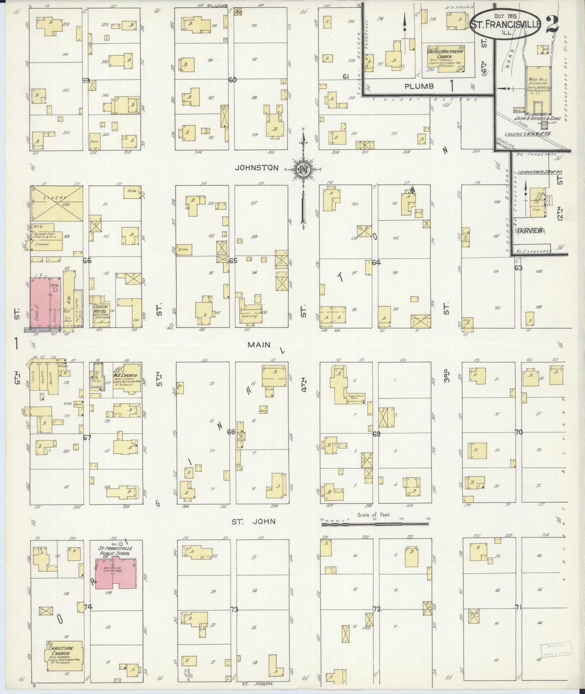Sanborn Fire Insurance Map from Saint Francisville, Lawrence County, Illinois (1913), Sheet #0002 - Complete Map Set gallery image, historic Sanborn map, vintage wall art, Illinois Illinois