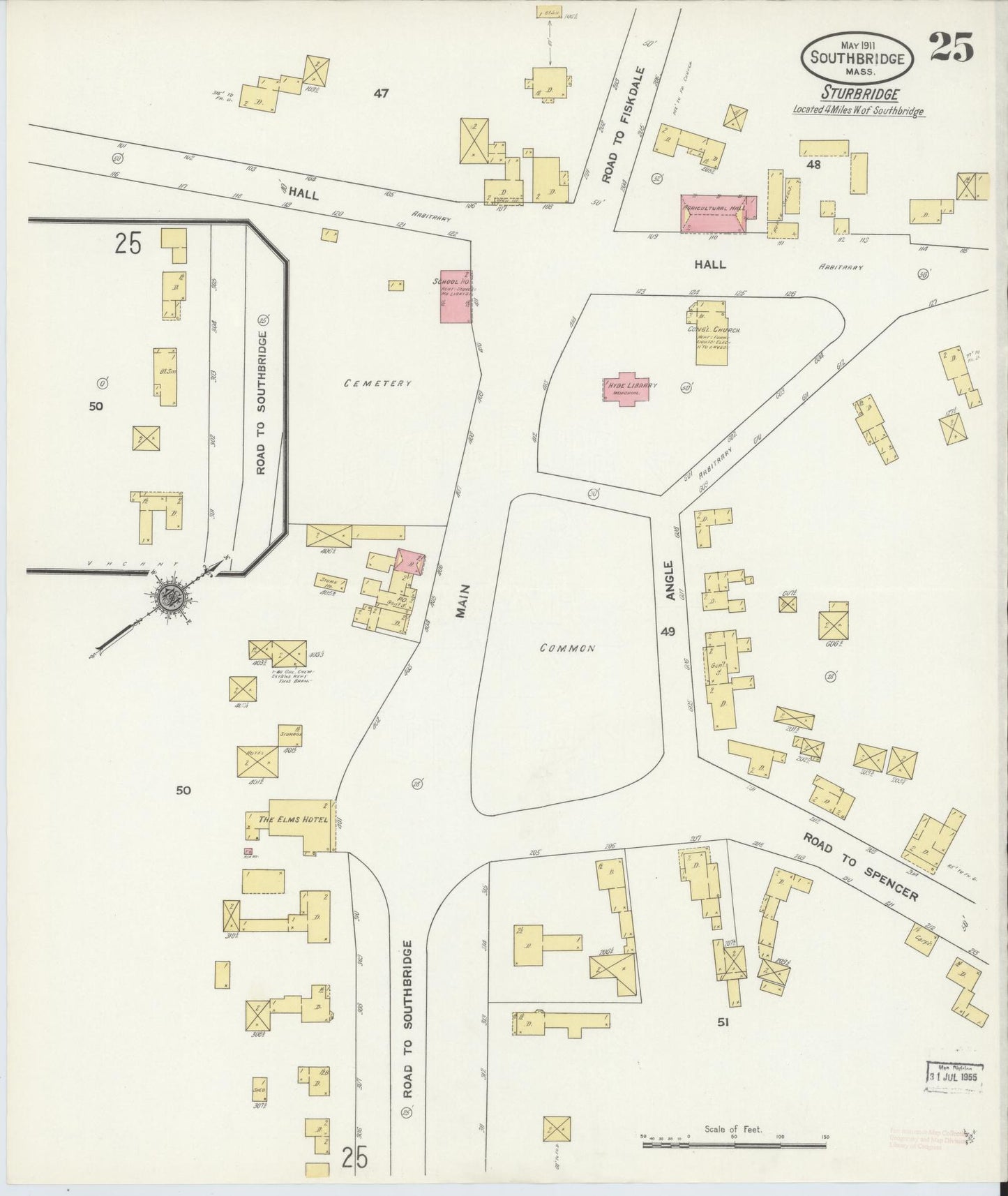 Sanborn Fire Insurance Map from Southbridge, Worcester County, Massachusetts (1911), Sheet #0025 - Historic Sanborn Fire Insurance Map Print, vintage old map wall art, antique decor, genealogy gift, Massachusetts Massachusetts map