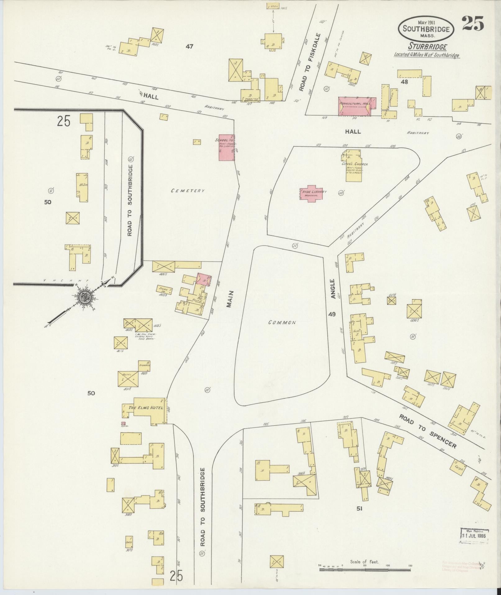 Sanborn Fire Insurance Map from Southbridge, Worcester County, Massachusetts (1911), Sheet #0025 - Historic Sanborn Fire Insurance Map Print, vintage old map wall art, antique decor, genealogy gift, Massachusetts Massachusetts map