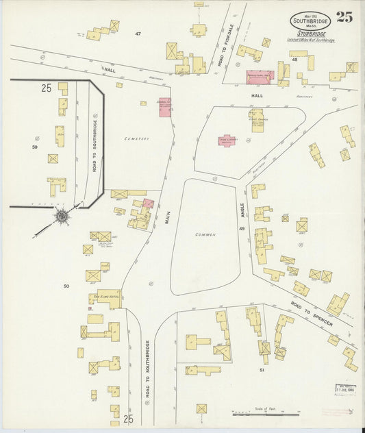 Sanborn Fire Insurance Map from Southbridge, Worcester County, Massachusetts (1911), Sheet #0025 - Historic Sanborn Fire Insurance Map Print, vintage old map wall art, antique decor, genealogy gift, Massachusetts Massachusetts map