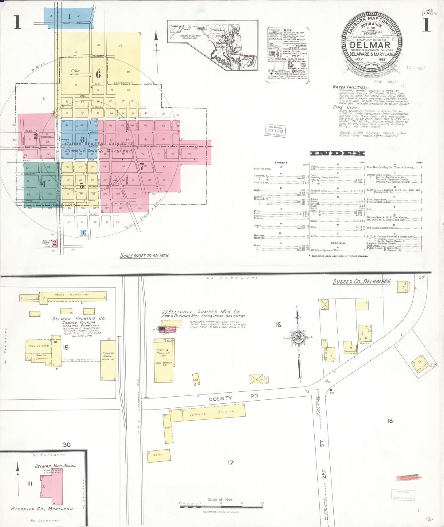 Sanborn Fire Insurance Map from Delmar, Sussex County, Del., And Wicomico County, MD, Delaware. (1923) – Historic Sanborn Fire Insurance Map Print