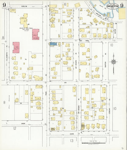 Sanborn Fire Insurance Map from Bremerton, Kitsap County, Washington (1925), Sheet #0009 - Complete Map Set gallery image, historic Sanborn map, vintage wall art, Washington Washington